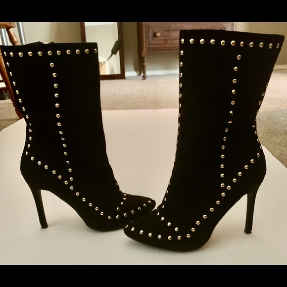 Black stiletto booties with gold studs - Picture 1 of 2
